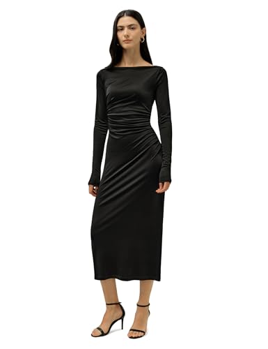 LilySilk Women Silk Dress Ladies Silk Jersey Midi Dress Boatneck Long Sleeves for Everyday Wear(Black,XS) at Amazon Women's Clothing store LilySilk Women Silk Dress Ladies Silk Jersey Midi Dress Boatneck Long Sleeves for Everyday Wear(Black,XS) at Amazon Women's Clothing store