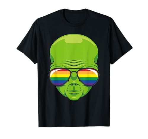 Green Alien LGBT Rainbow Flag Extraterrestrial Gay Pride T-Shirt