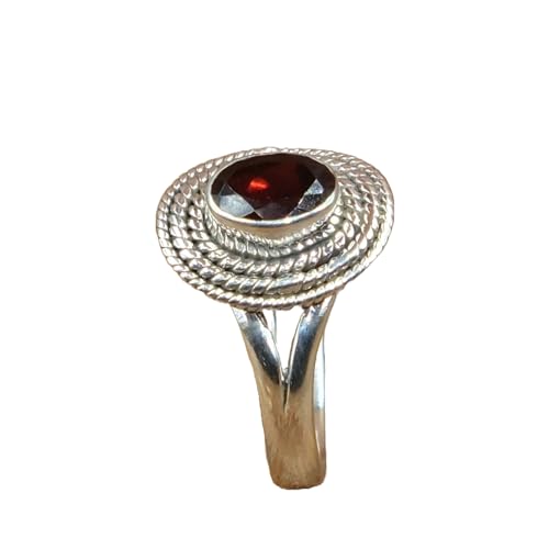 Natural Top Quality Red Garnet Gemstone 925 Sterling Silver Handmade Design Cut Stone Statement Ring Jewelry Gift for Her (6.5)