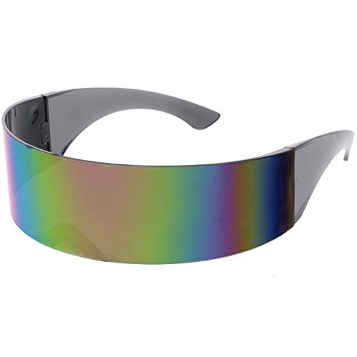 Image of zeroUV - 80s Futuristic Cyclops Cyberpunk Visor Sunglasses with Semi Translucent Mirrored Lens Shield Sunglasses