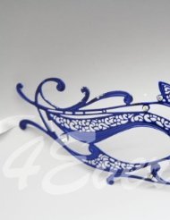 Majestic Blue Laser Cut Venetian Mardi Gras Masquerade Mask with Diamonds