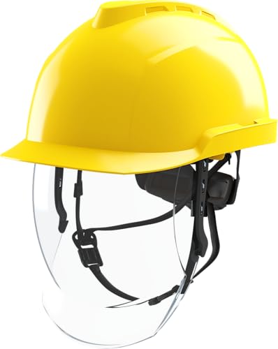 MSA V-Gard 950 Casque de chantier - Casque de protection non ventilé avec visière pour chantier et électricien - Casque de travail DIN EN 397 - Jaune