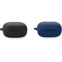 2 Pack DAYJOY Soft Silicone Protective Case Cover Compatible with Linklike Halo Earbuds, Protective Skin Sleeve with Key Chain Black+Blue