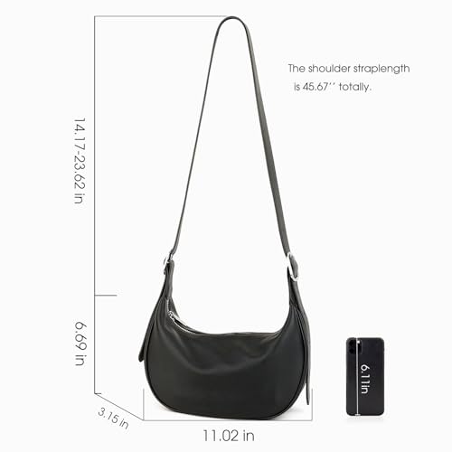 Image of DONNAIN Casual Soft Leather Hobo Bags Women Crossbody, Trendy Crescent Shoulder Bag and Black Mini Purse (Black, Small)