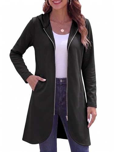 Zeagoo Black Hoodie Hoodies for Women Women's Zip Up Hoodies Oversized Fleece Long Tunic Sweatshirts Casual Long Sleeve 2026 Fall Hoodie Jacket Coat Black