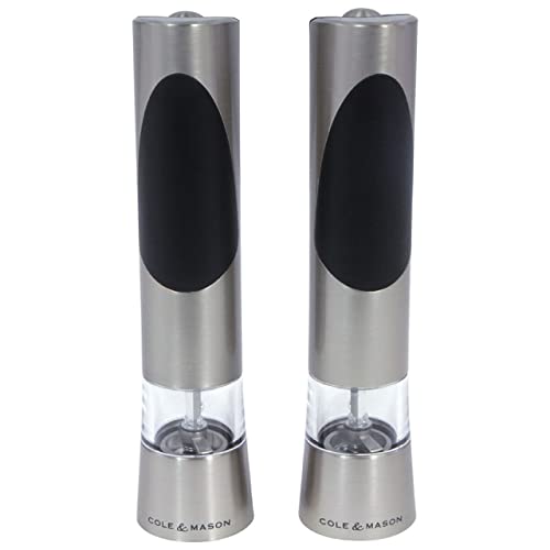 COLE & MASON Richmond Electric Salt and Pepper Grinder Set - Stainless Steel Electronic Mills Include Gift Box and Gourmet Precision Mechanisms