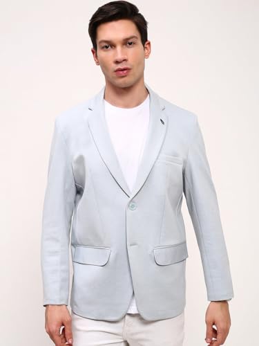 Image of SHOWOFFFF Men Solid Single Breasted Formal Blazer | Notched Lapel Full Sleeves Cotton Blazer for Mens | Slim Fit Regular Length Blazer for Men's