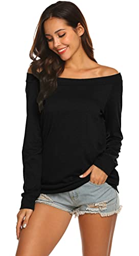 Halife Women's Long Sleeve Boat Neck Off Shoulder Blouse Tops4