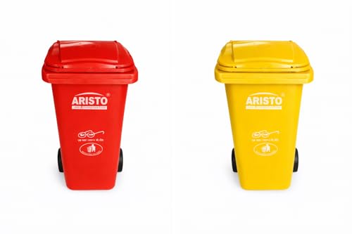 Image of ARISTO Wheel Garbage Dustbin 120 LTR - red /yellow Pack of 2