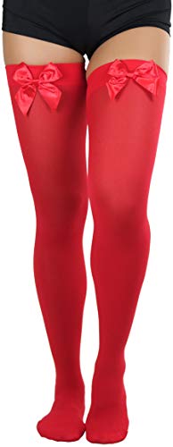 Image of ToBeInStyle Women's Opaque Long Thigh High Stockings w /Decorative Front Satin Bow