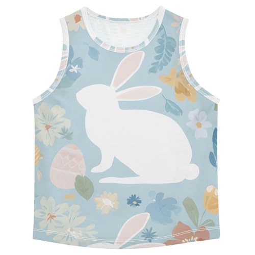 Bolaz Boys Athletic Quick Dry Tank Top Sleeveless Workout T Shirts Age 11-15,Rabbit and Flowers Pattern