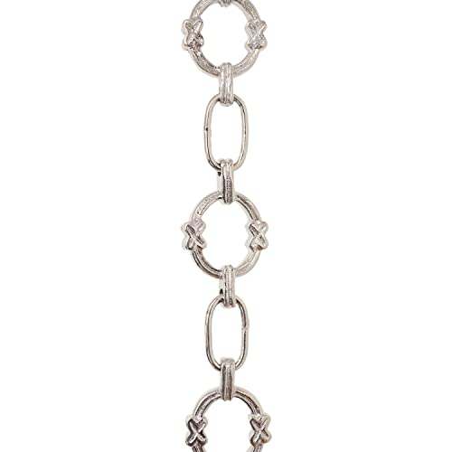 Image of RCH Hardware CH-05-PN Decorative Polished Nickel Solid Brass Chain for Hanging, Lighting - Large Round Welded Links with x Design (1 Foot), Polished Nickel
