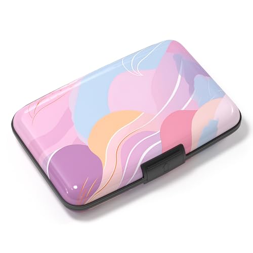Image of Card Holder Credit Cards Holder for Women RFID wallet women Business Card Holder Wallet Mini Aluminum Card Wallet RFID Blocking Slim Metal Hard Card for Women, Wave Pattern