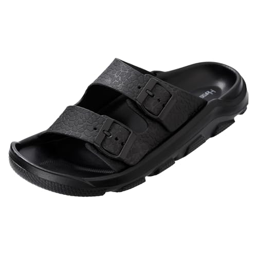 Harssidanzar Mens Slides Sandals Double Buckle Adjustable Slides EVA Flat Sandals KM243US