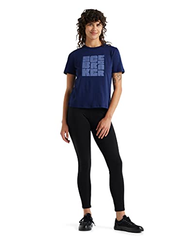 Icebreaker Merino Women's Central Type Stack Short Sleeve Wool T-Shirt - Basic Casual Shirt, Royal Navy, X-Large #TOP3