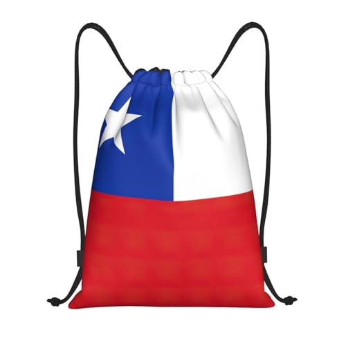 Flag Of Chile Print Drawstring Backpack,210d Polyester Gym Sack,For Sports,Travel And Fitness