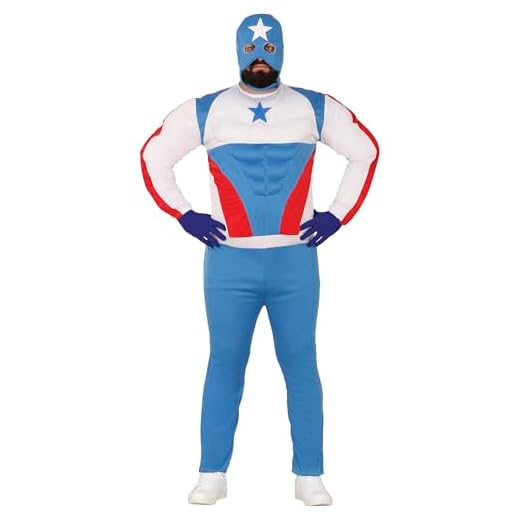 FIESTAS GUIRCA Disfraz de Capitán Superhéroe Hombre - Disfraz de Héroe de Cómics incl. Máscara - Disfraz Hombre Talla XL 56-58