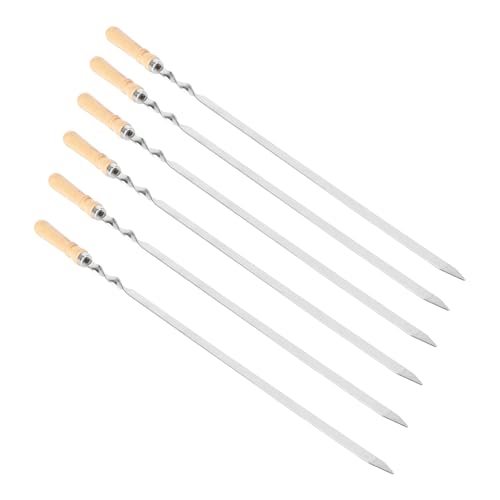 ifundom 6 piezas Pinchos de Barbacoa de Acero Inoxidable con Mango de Madera de Brochetas Reutilizables para Carne y Verduras Resistentes al para Picnic y Camping al Aire