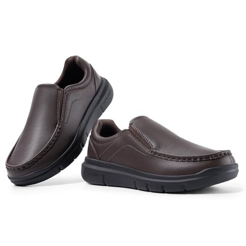 Image of FitVille Wide Slip on Shoes for Men Black Dress Shoes Leather Loafers Business Casual Shoes, Comfortable Simple Shoes - EasyWalk V1