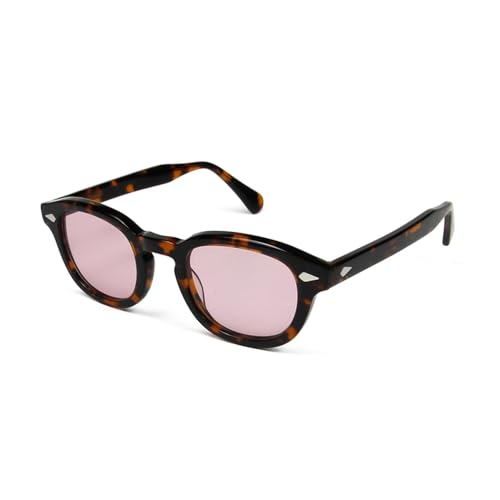 Lunettes de soleil rondes rétro homme monture acétate rose demi élégante