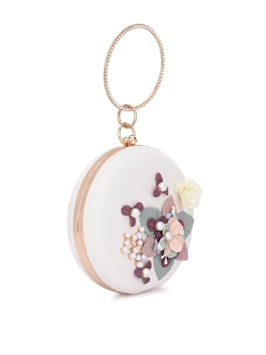 Image of TOOBA Handicraft Women's Round Shape Clutch Bag Purse | Floral Bag, Bridal Purse & Party Handbag Design with Ring Handle - Wedding & Special Occasion Clutch