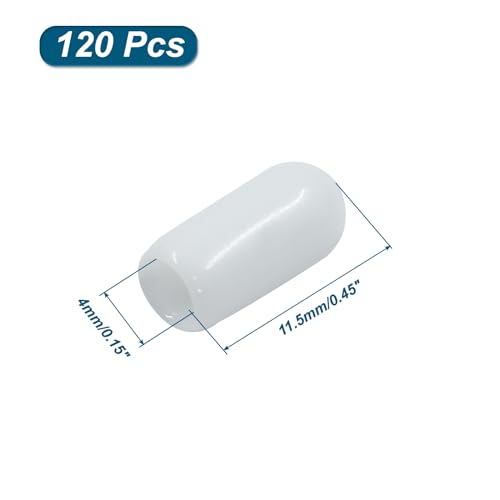 Image of 120 Pcs 4mm Rubber End Caps Bolt Screw Protector, White | PVC Flexible Impact Absorbing, Prevents Scuffs Dust Rust, Fits 4-4.5mm Round Tube Threads, Indoor Outdoor Use