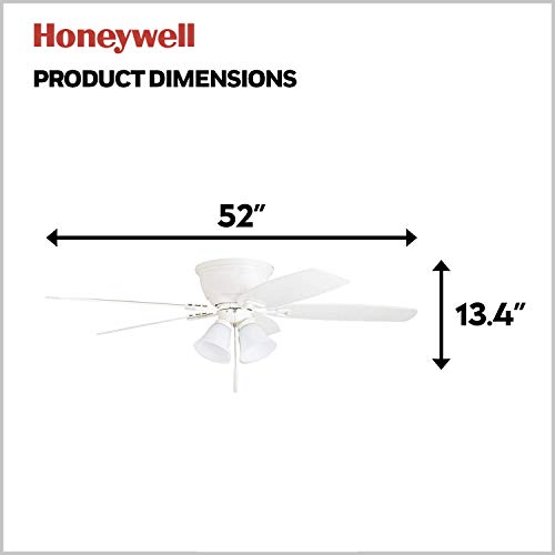 Honeywell Ceiling Fans Glen Alden, 52 Inch Classic Flush Mount Indoor LED Ceiling Fan with Light, Pull Chain, Quick-2-Hang Dual Finish Blades, Reversible Motor - 50520-01 (White) - Thumbnail 7