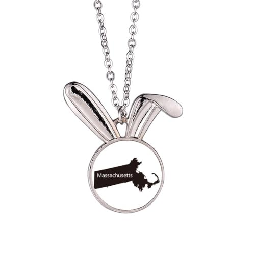 Collier lapin carte États-Unis Massachusetts pendentif femme