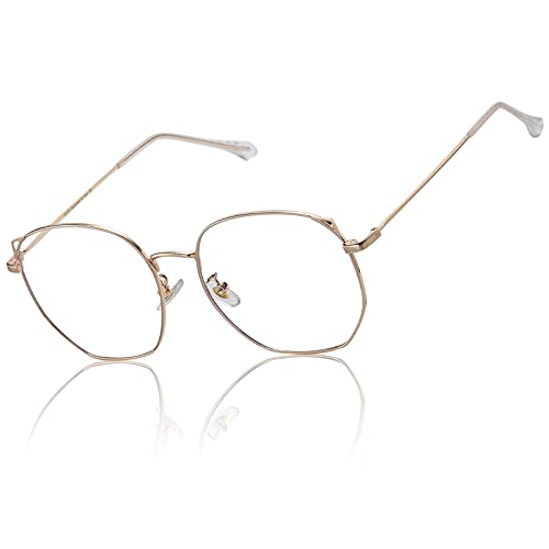 DUCO Katzenauge Blaulichtfilter Brille Damen Ohne Stärke Bildschirmbrille für PC/UV/Handy,Blaufilter Computerbrille UV Schutz 8217(Gold) Cover