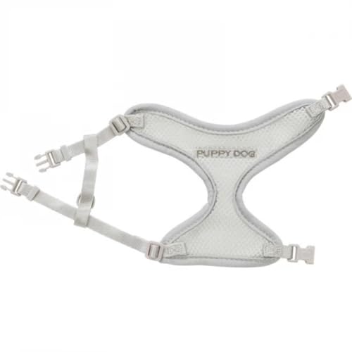 TRIXIE Junior Welpen-Softgeschirr mit Leine Größe S–M: Brustumfang 26–34 cm/10 mm in hellgrau - gepolstertes anpassbares Hundegeschirr mit 3fach verstellbarer Leine für kleine Hunde, 15560