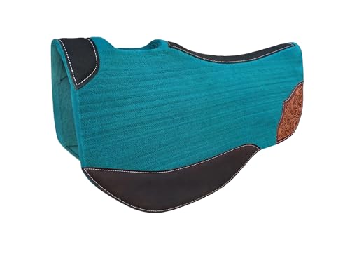 CHALLENGER Horse 32"x32" Western Contoured Wool Felt Round Barrel Saddle Pad Teal 39259TL