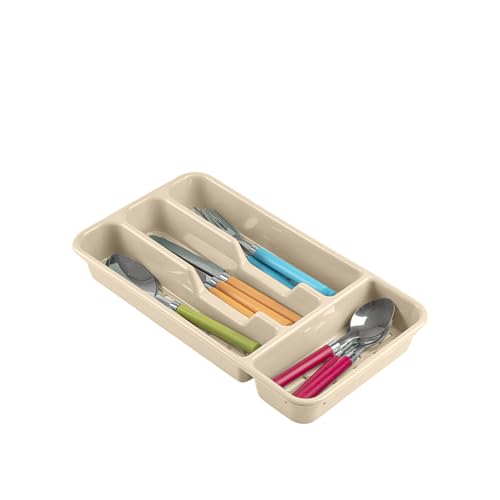 Small Tier Cutlery Tray Classic in Taupe | BPA Free Plastic Drawer Organizer with 4 Compartments | Durable Kitchen Storage for Spoons Forks Knives Kids Cutlery | Space Saving Design