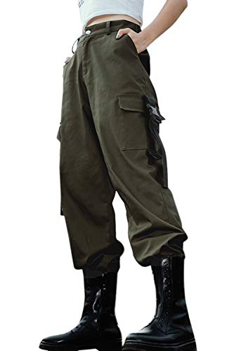 YACUN Damen Cargohose Casual lässige Hose Outdoor Rangerhose Jogger Mitte Taille Laufend Sweatpants Mit Taschen Jogginghose ArmyGreen S Cover