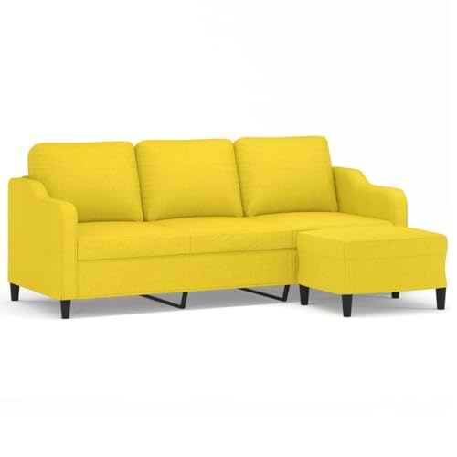 KATERYY 3-Sitzer-Sofa mit Hocker Hellgelb 180 cm Stoff Möbel Wohnzimmer – Bild 4