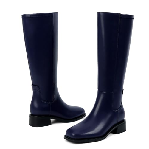 Image of QIY Knee High Boots for Women Low Heel Flat Tall Boots