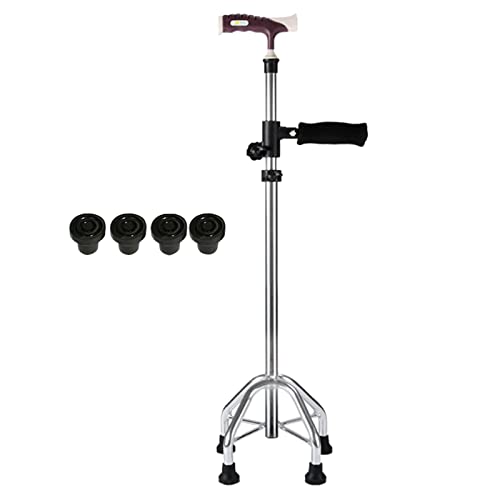Regulowana Quad Cane z podwójnym uchwytem, aluminiowa laska dla osób starszych - zawiera 4 zapasowe podkładki pod stopy - zakres wysokości 71-94 cm