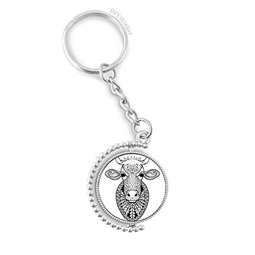 Porte-clé vache rotatif anneau keyholder multicolore 3,5 pouces