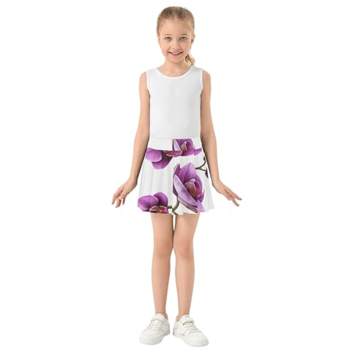 Joisal Funny Athletic Shorts Girls Skorts Tennis Skirts Toddler Flowy Skirt Purple Orchid Flowers White 4t3