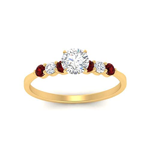 Image of Choose Your Gemstone Round Accented Diamond CZ Ring Yellow Gold Plated Round Shape Side Stone Engagement Rings Matching Jewelry Wedding Jewelry Easy to Wear Gifts US Size 4 to 12