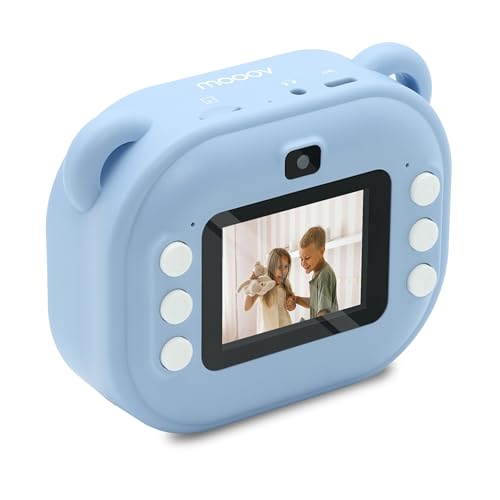 Mooov 477522 - Camara Fotos Infantil instantanea, 2,4’‘ Full HD/HD, cámara Fotos Infantil para niños y niñas, 18 Efectos/Marcos, 5 Juegos, 2 Rollos de Papel fotográfico de impresión, Azul