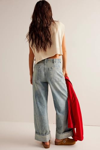 utcoco Womens Y2K Floor Length Denim Pants Straight Jeans3