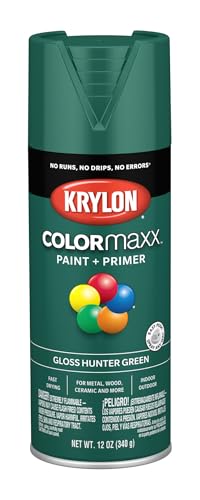 Image of Krylon K05523007 COLORmaxx Spray Paint and Primer for Indoor /Outdoor Use, Gloss Hunter Green 12 Ounce (Pack of 1)