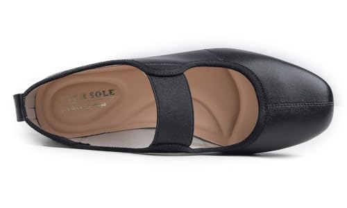 FEVERSOLE Women's Cushion Padded Comfort Square Toe Soft Mary Jane Dressy Elastic Strap Easy Slip on Work Office Flats2