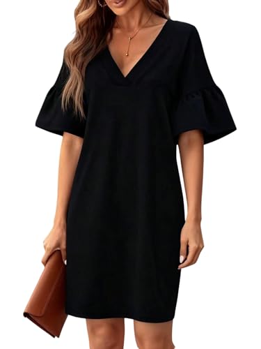 Robe tunique courte fluide femme col en V manches volants tendance été
