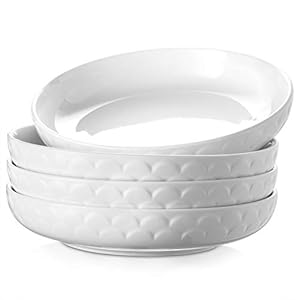 DOWAN Pasta Bowls, 54 oz Large Salad Serving Bowls, 10” Plates Bowls Set of 4, White Ceramic Soup Bowls for Kitchen Meal Prep, Shallow Dishes Dinner Bowl Microwave Dishwasher Safe
