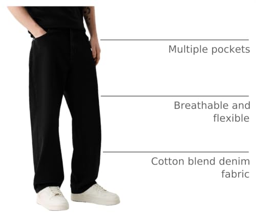 Dcincell Men's Loose Fit Jeans Skater Straight Leg Denim Pants Black 38 by Dcincell - Used condition - US$22.71