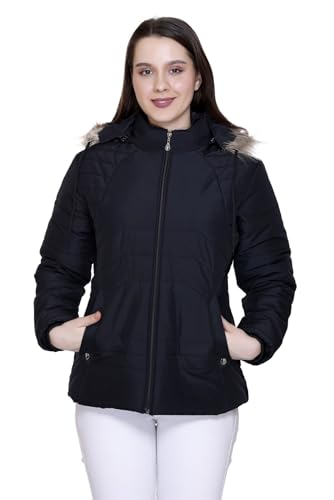 Image of Winter Puffer Jacket with Faux Fur Hood, Quilted, Full Zip, Burgundy