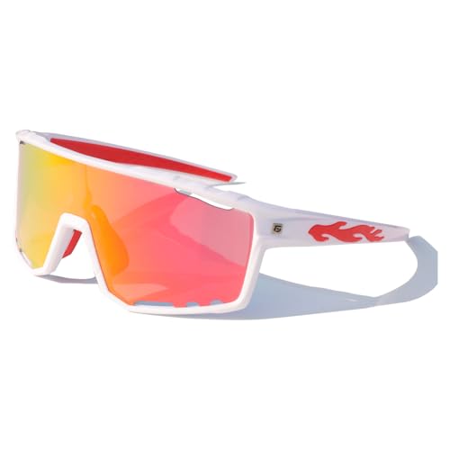 PAIS Photochromic Sport Sunglasses for Big Heads, Man Women XXL Shades - Wide Temple Fit, Flame Motif, Cycling Biking Running