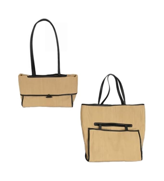 Two-Way Canvas Tote Bag Large Capacity Cowhide Shoulder Bag Commuter Handbag Casual Versatile Luxury big