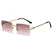 Produktbild LIGOES Randlose Rechteckige Sonnenbrille Grün Blau Spiegelglas Sonnenbrille Damen Uv400 Retro Herren Getönte Shades (gold mit braun)